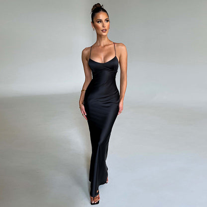 Slim Waist Long Backless Dress