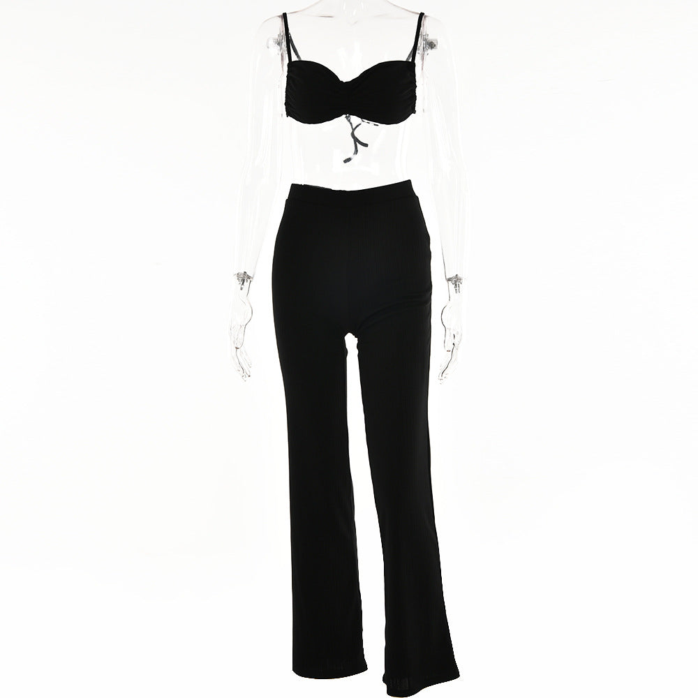 Strap Tube Top High Waist Pull Up Pants Set