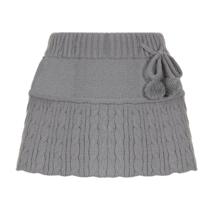 Women's Simple A-line Wool Ball Knitted Skirt